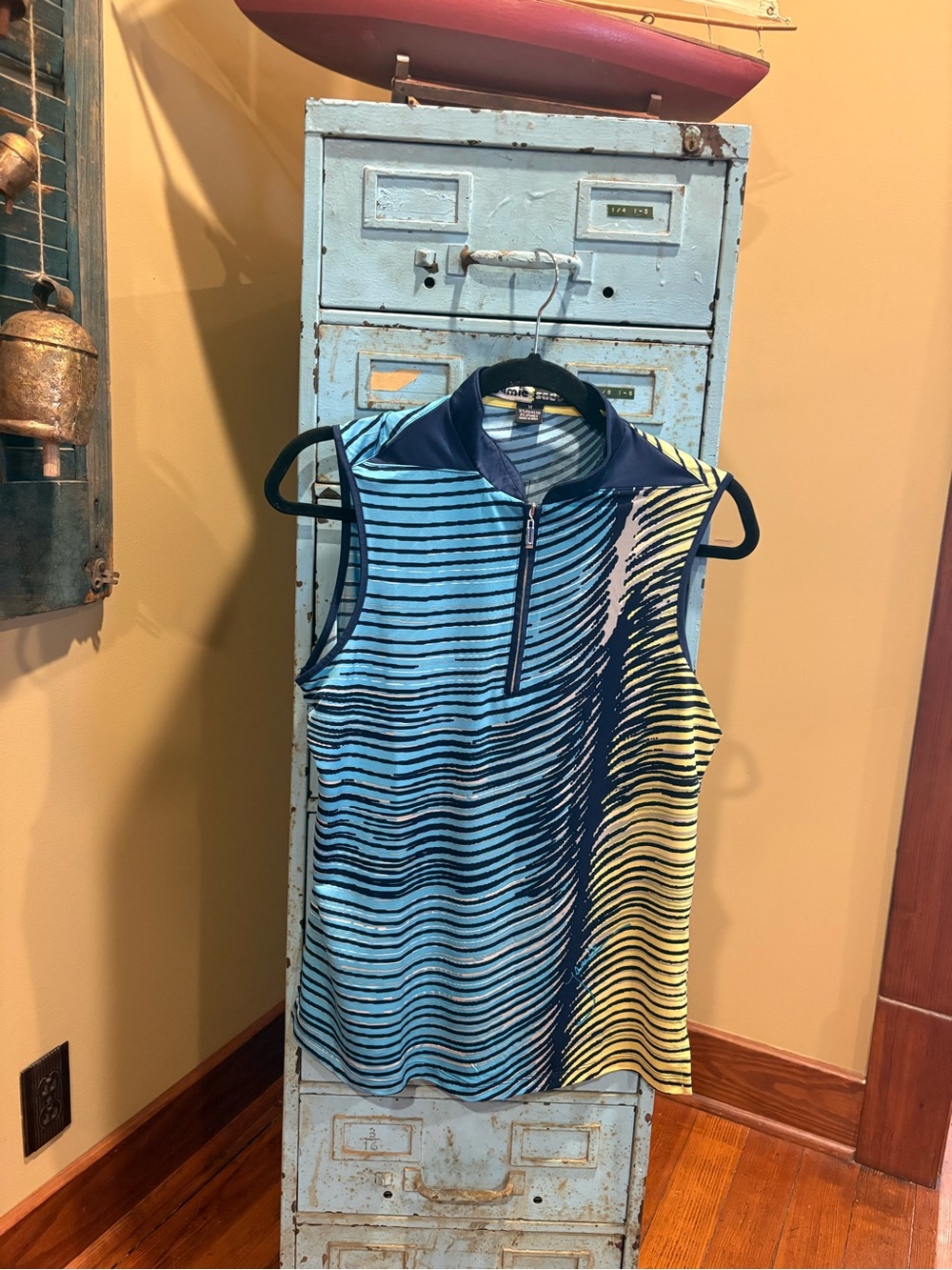 jamie sadock Blue & Yellow Striped Zip Mock Neck Tank